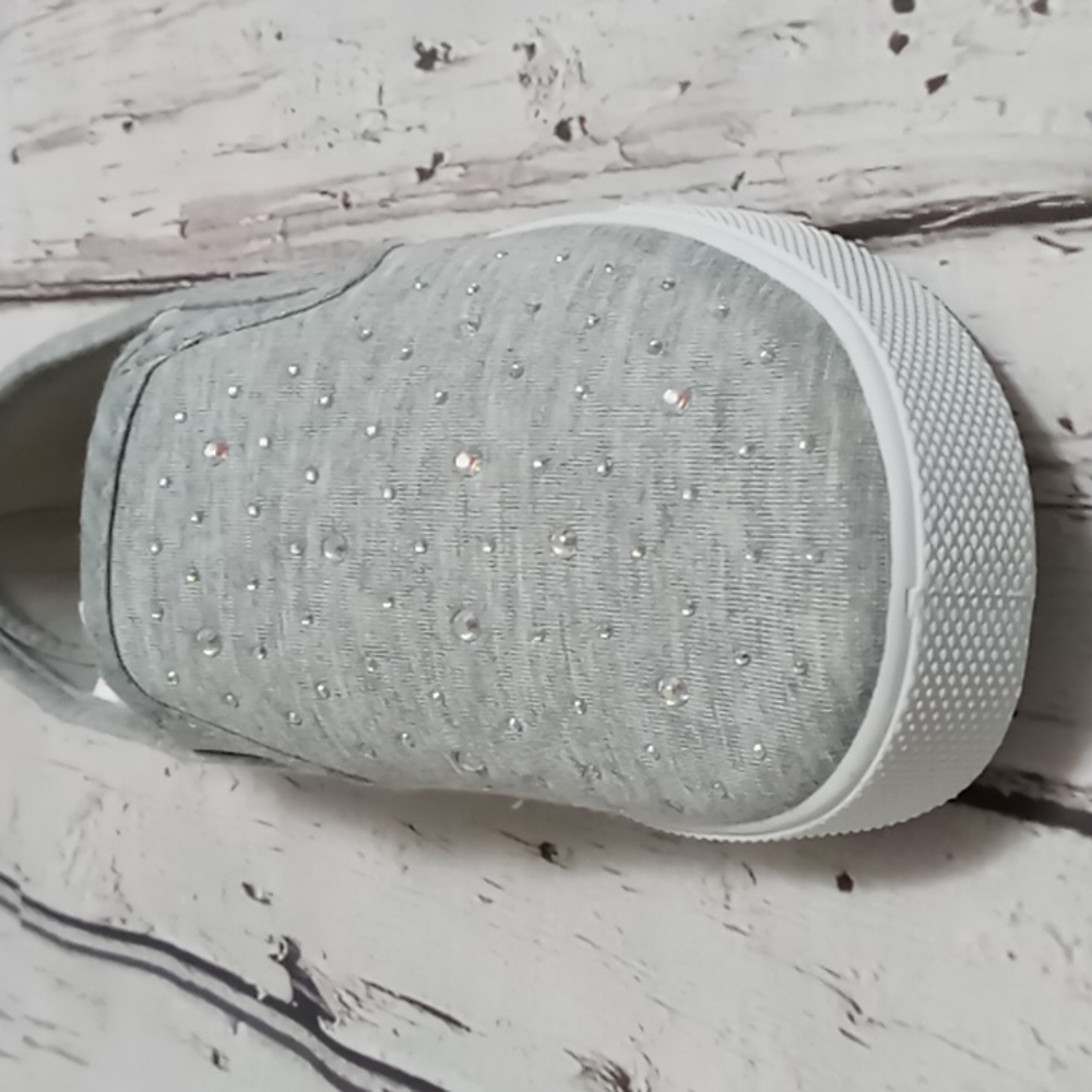 NEW Kids rimestones slip on tennis shoes terry cloth size 3 gray - Picture 6 of 9